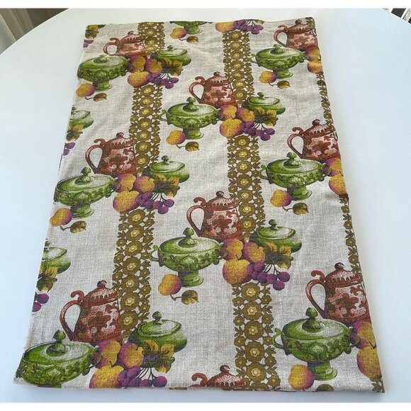 Vintage 60s curtain, fruits and kitchenware, retro kitchen, single panel - Picture 6 of 10